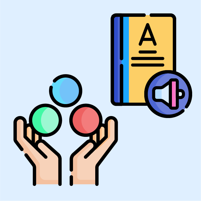 Smiling face with letters and music notes highlighting a playful phonics-based approach.